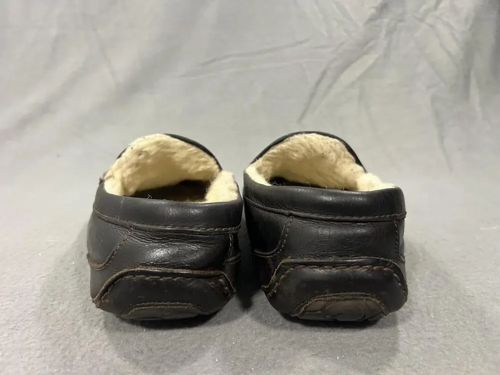 UGG Ascot Slippers Mens Size 10 Brown Sheepskin Leather Shearling Lined Moccasin